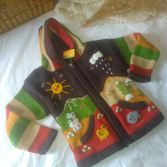 Colorful Knit Children's Hoodie - Picture 2 of 9